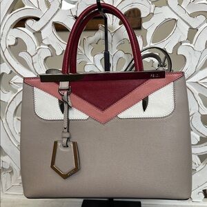 Fendi 2Jours Monster Petite Tote Colorblock Leather Top Handle Bag w Dustbag COA